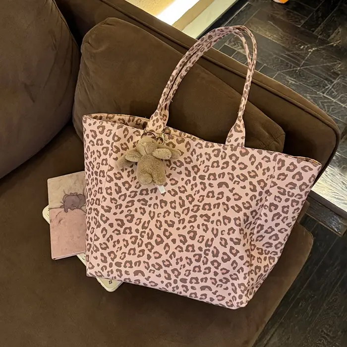 Sac fourre-tout en toile imprimé léopard pour femmes