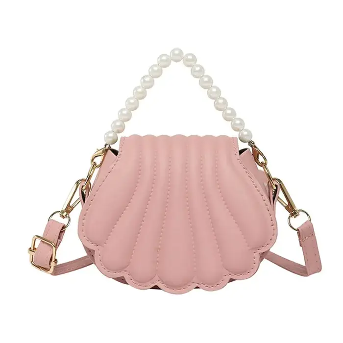 Sac à main en cuir PU pour femme, style hobo chic, avec chaîne de perles françaises et coquillages, 