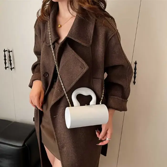 Pochette de soirée cylindrique pour femmes élégantes – Nouveauté 2026 – Sacs à main de luxe de créateur avec chaîne en acrylique – Sac bandoulière