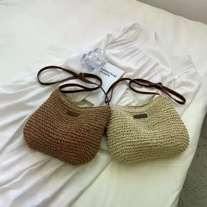 Sac en paille tressé à bandoulière pour femme, sac de plage tendance