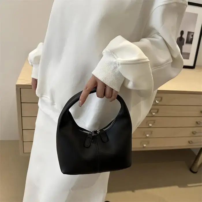 Mini sac hobo en cuir PU avec poignée supérieure et fermeture éclair