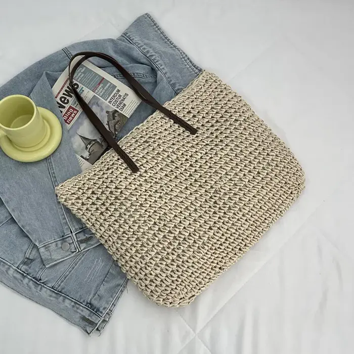 Sac à main d'été en rotin pour femmes, sac de plage tissé à la main en paille tricotée, fourre-tout 