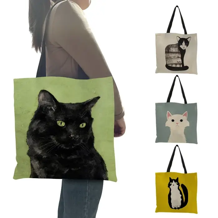 Sac à bandoulière imprimé chat noir pour femmes