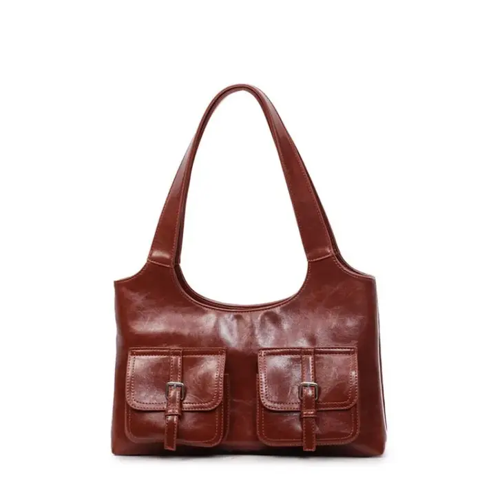 Sac fourre-tout en cuir vintage de style décontracté pour femmes