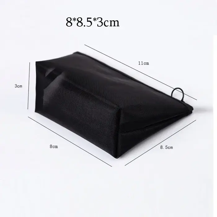 Trousse de maquillage en maille noire pour femme, sac à cosmétiques transparent, petits et grands sa