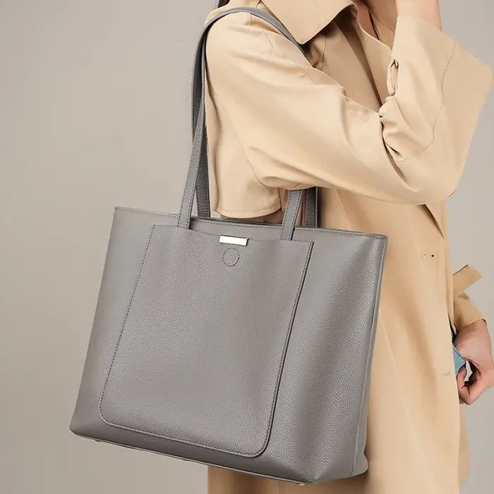 Zency-Sac fourre-tout en cuir de vachette souple pour femme