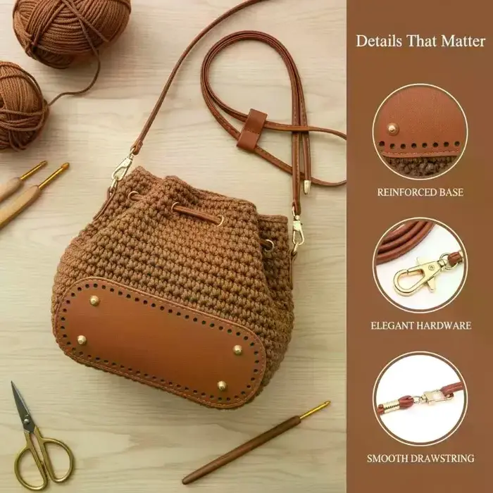 Kit de sac seau DIY – Base en cuir PU avec chaîne et sangle réglable, accessoires pour la fabrication de sacs à main au crochet