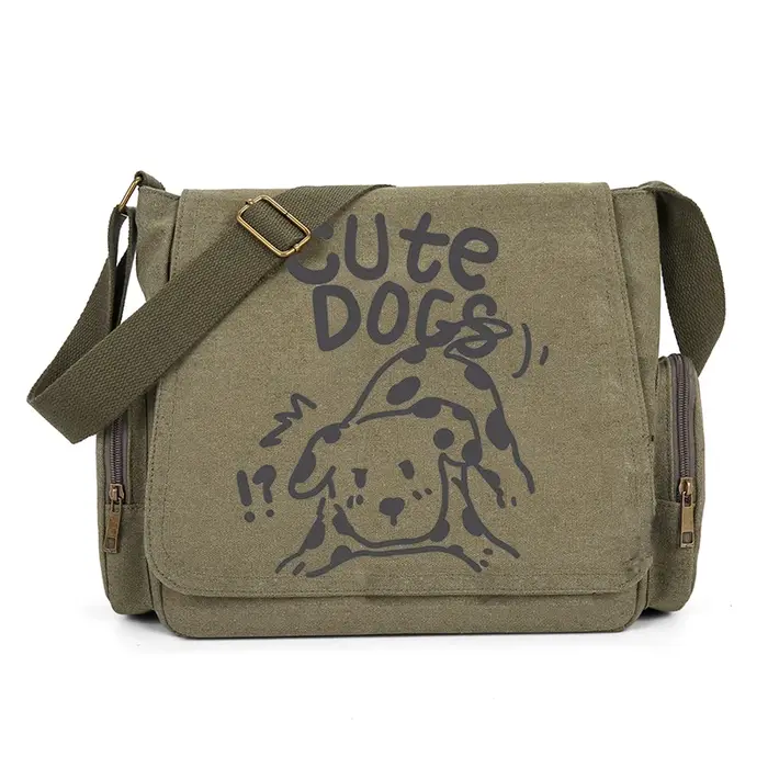 Sac à bandoulière en toile à motif de chiot pour femmes, sac à bandoulière artistique à poches multi