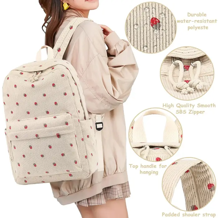 Velours côtelé 3Pecs/ensemble sacs d'école pour adolescents collège style sac à dos femme filles couleur unie femmes