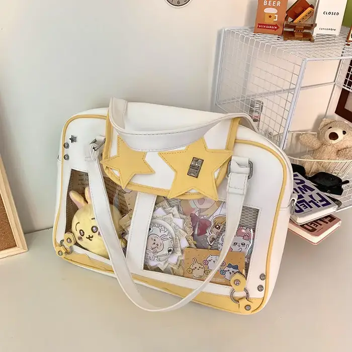 Preppy jaune étoile sac à main grande capacité Ita sac femmes Transparent en cuir sacs à bandoulière filles Harajuku