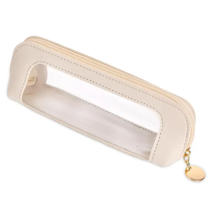 Petite pochette de maquillage transparente, sac de brosse de maquillage en cuir PU, pochette de rang