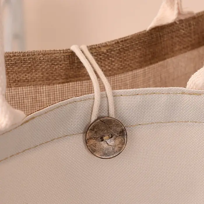 Sac fourre-tout en toile de jute avec bouton pour femme