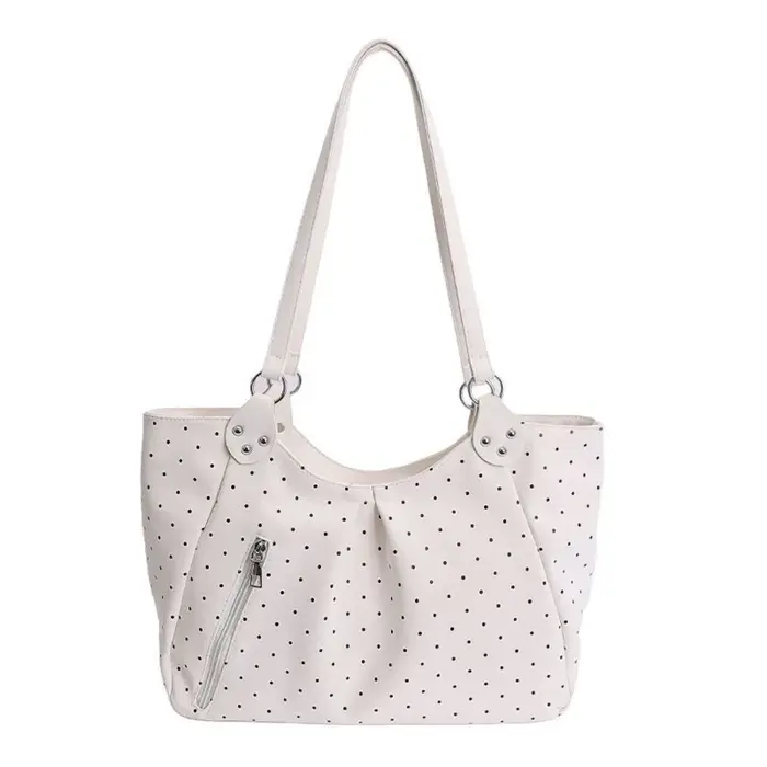 Sac fourre-tout coréen à pois rétro mignon avec fermeture éclair, grande capacité, décontracté, pour le quotidien, nouveau modèle tendance pour femmes, idéal pour le shopping et le travail