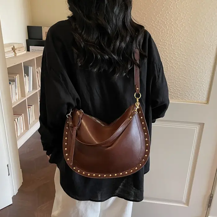 Sac à bandoulière demi-lune en cuir PU noir pour femme