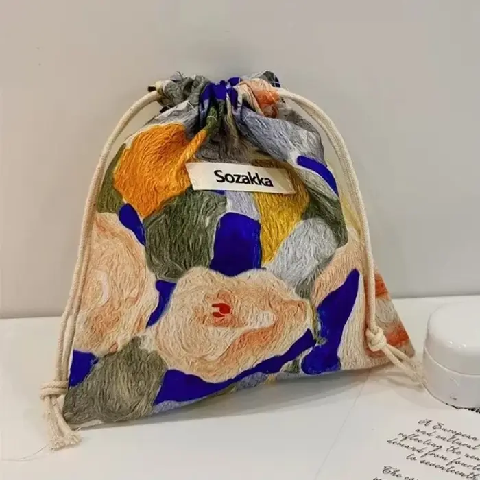 Sacs à cordon floraux en tissu de coton