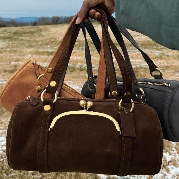 Sacs à fermeture Kisslock en forme de baril givrés, sacs à main rétro en daim, sacs oreiller de luxe