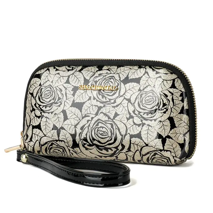 Pochette Imprimée Tendance pour Femme Portefeuille Multifonctionnel à Glissière et Compacte