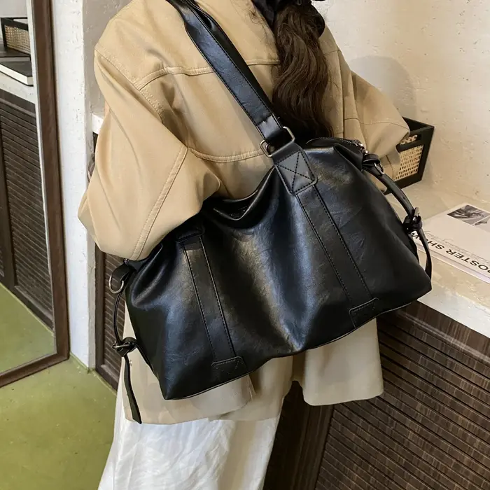 Sac fourre-tout de grande capacité pour femmes, sac à bandoulière de voyage de bonne qualité, sac à main noir marron pour dames, sacoche en cuir Pu solide