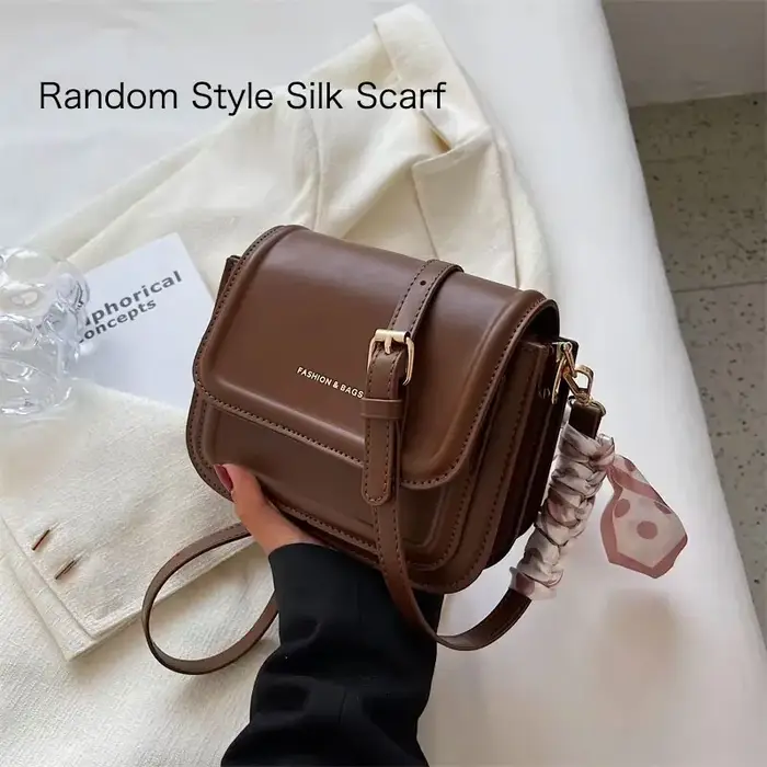 Sac bandoulière carré tendance, sac carré polyvalent en cuir à porter sous le bras avec foulard en s