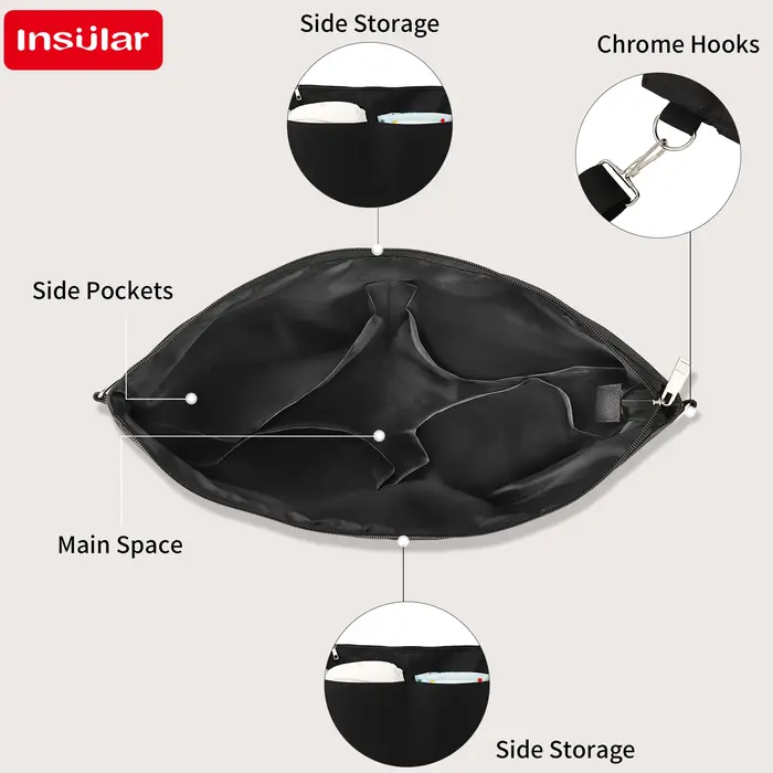 Sac à bandoulière noir grande capacité imperméable pour maman