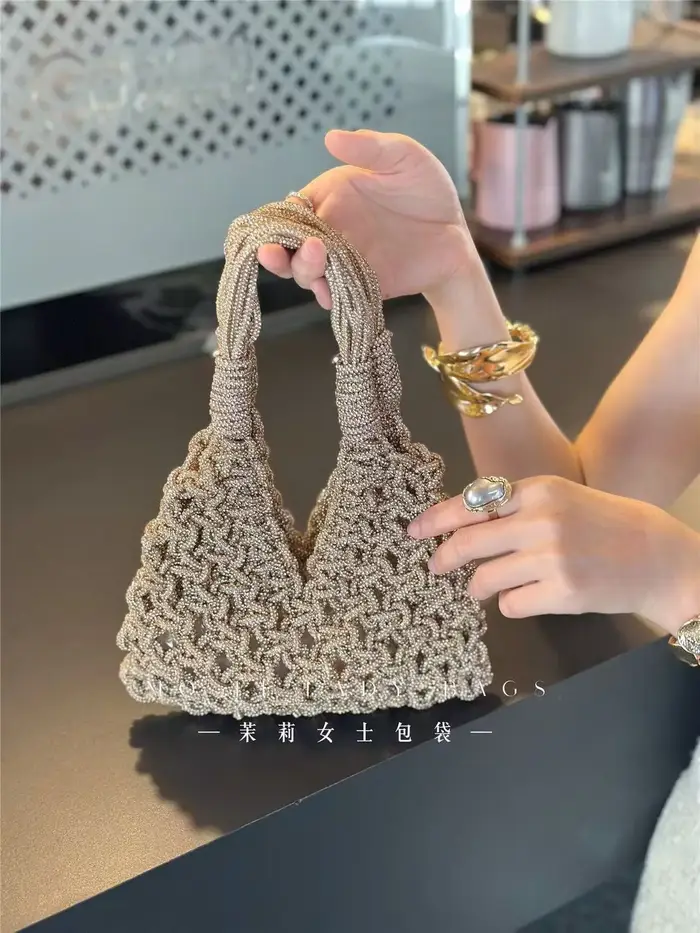 Sac seau de luxe tissé à la main avec corde à paillettes pour femmes
