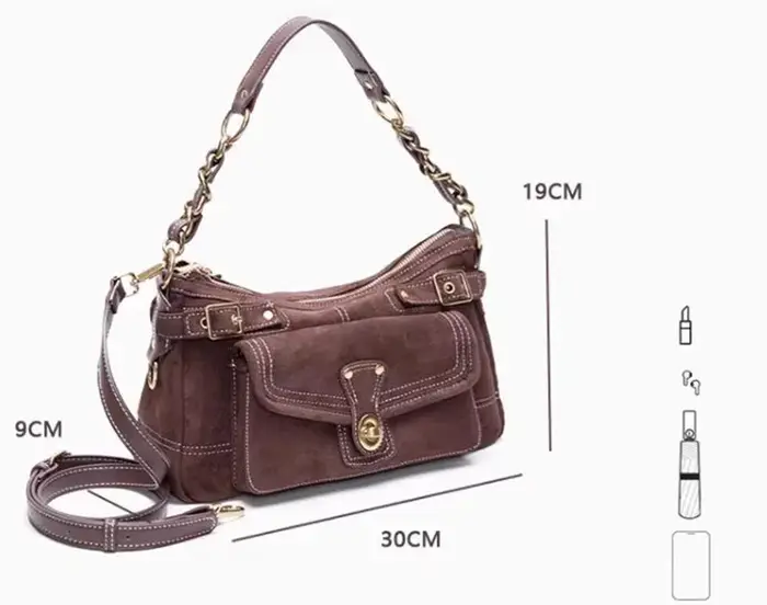 Sac à bandoulière vintage en suède pour femme, sac décontracté pour trajets quotidiens, sac coussin,