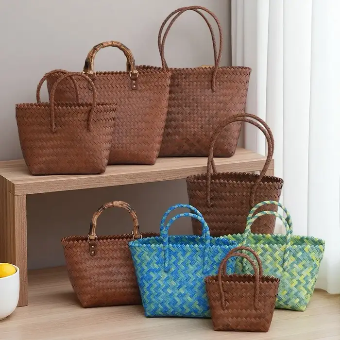 Sac fourre-tout rétro en osier marron pour femme