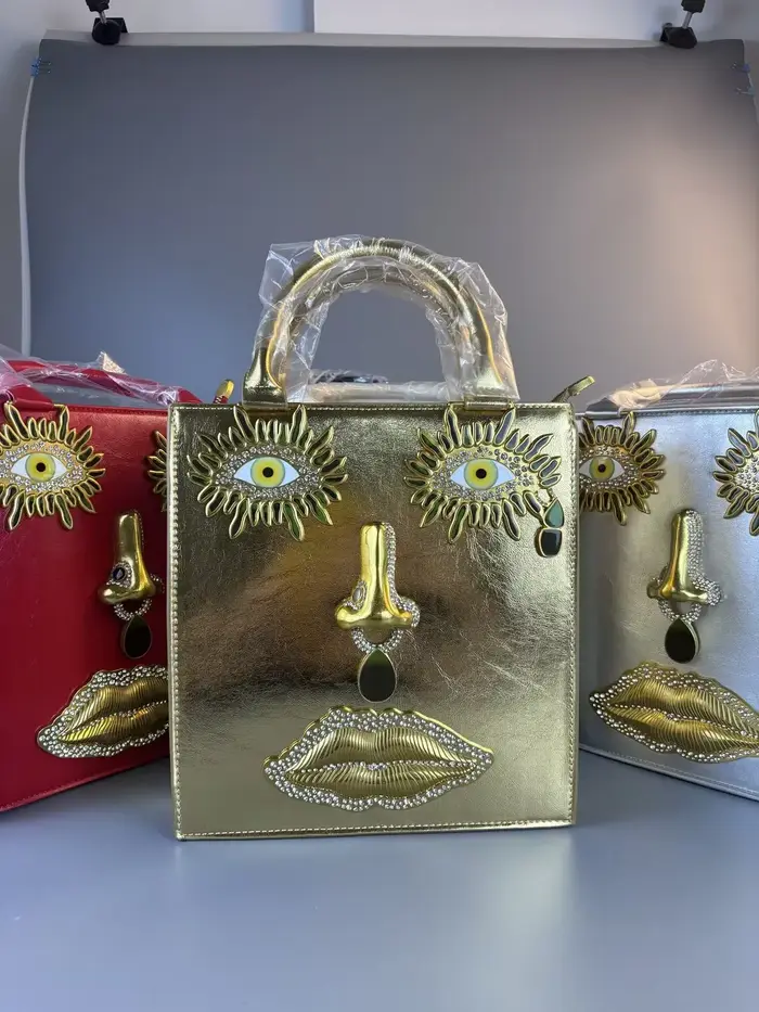 Nouveau sac à main pour femme en cuir noir de haute qualité, sac de luxe de marque avec bijoux, yeux