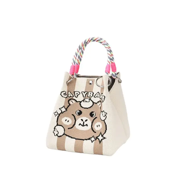 Style coréen tricoté corde noeud sac à main décontracté polyvalent petit sac en tissu sac de rangement femmes sac Macaron couleur broderie florale