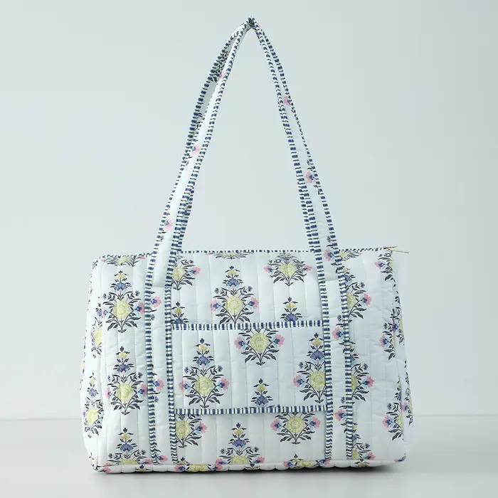 Grand sac de voyage matelassé pour femmes, sac de week-end, imprimé bloc Floral, bagages en coton, s