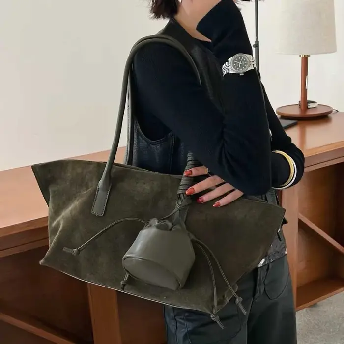 Sac fourre-tout vintage en suède grande capacité