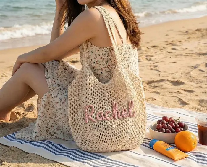 Sac de plage au crochet personnalisé