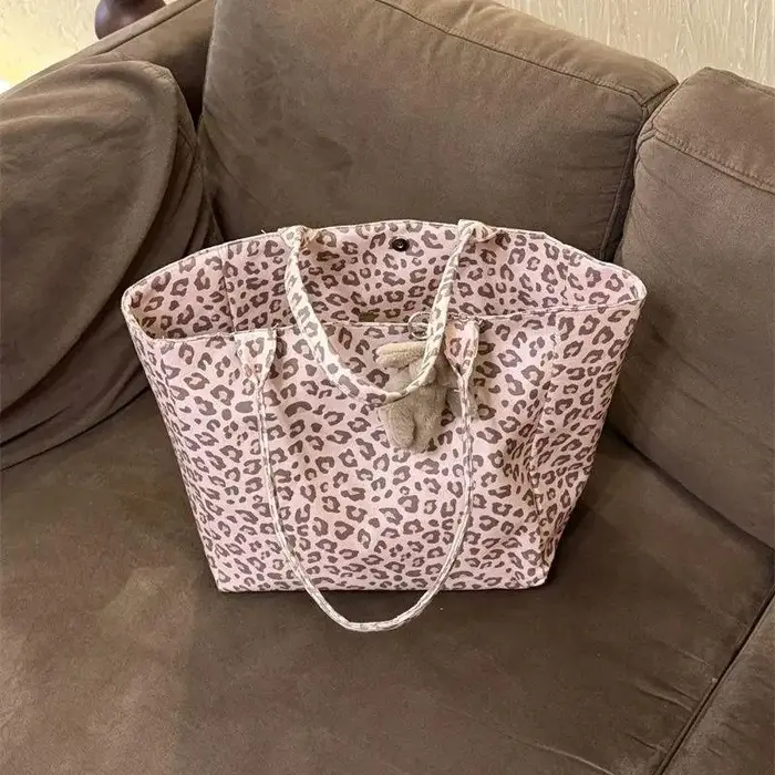 Sac fourre-tout en toile imprimé léopard pour femmes