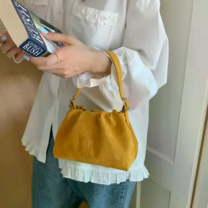 Sac à main rétro en daim et cuir pour femmes