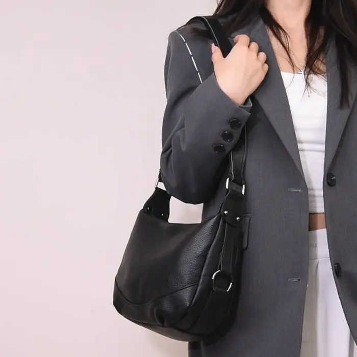 Sac à bandoulière en cuir véritable à fermeture éclair pour femme