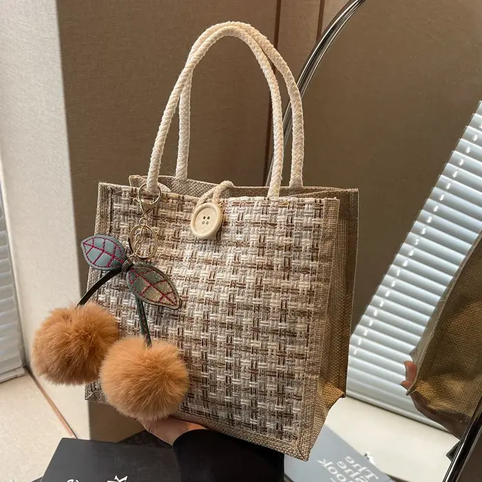 Sac fourre-tout en jute à motif tressé pour femme