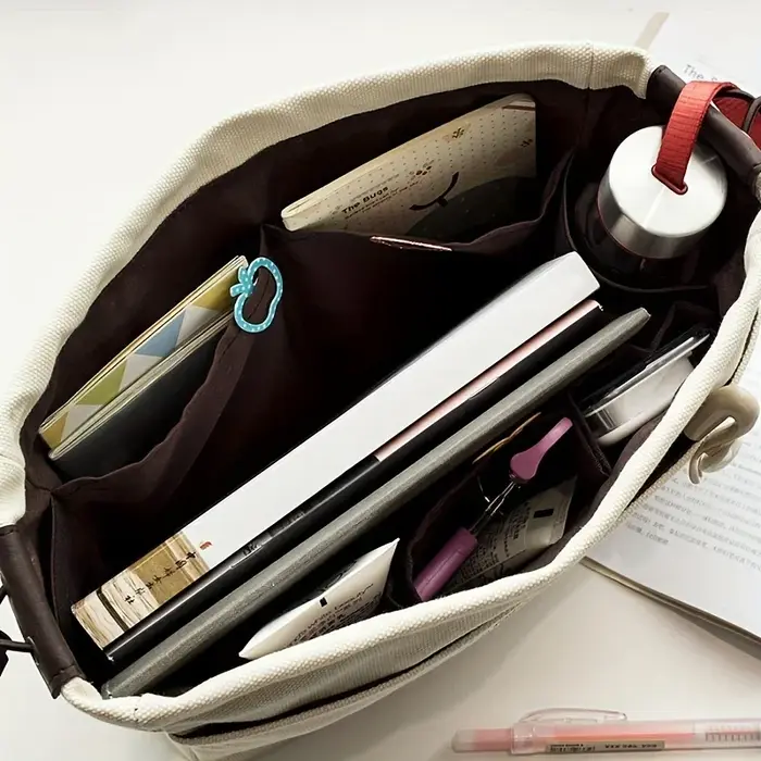 Sac à cordon en toile avec doublure intérieure multi-poches