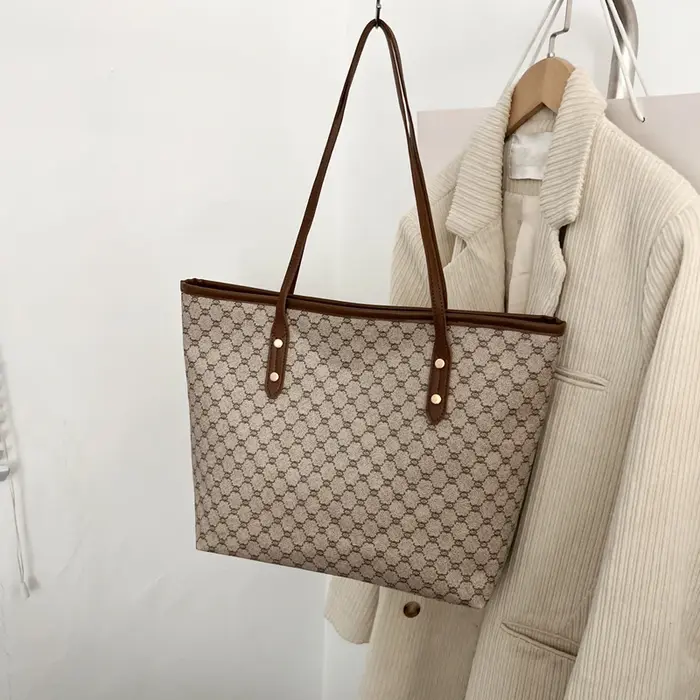 Sac fourre-tout de luxe vintage pour femme, imprimé monogramme, en cuir PU, avec rivets, sac à bando