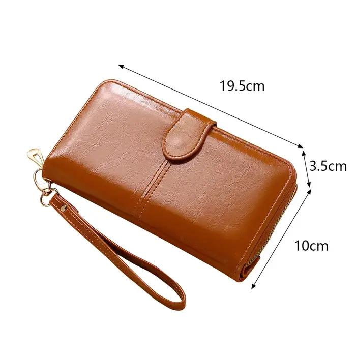 Femmes Vintage huile cire PU cuir pochette portefeuille femme grande capacité téléphone sac à main dames bracelet