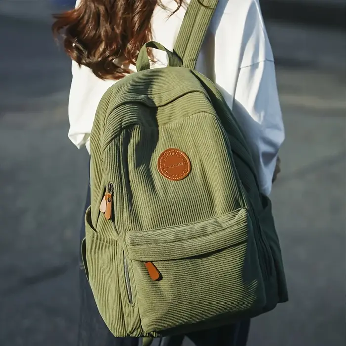 Sac à dos en velours côtelé vert olive pour femme