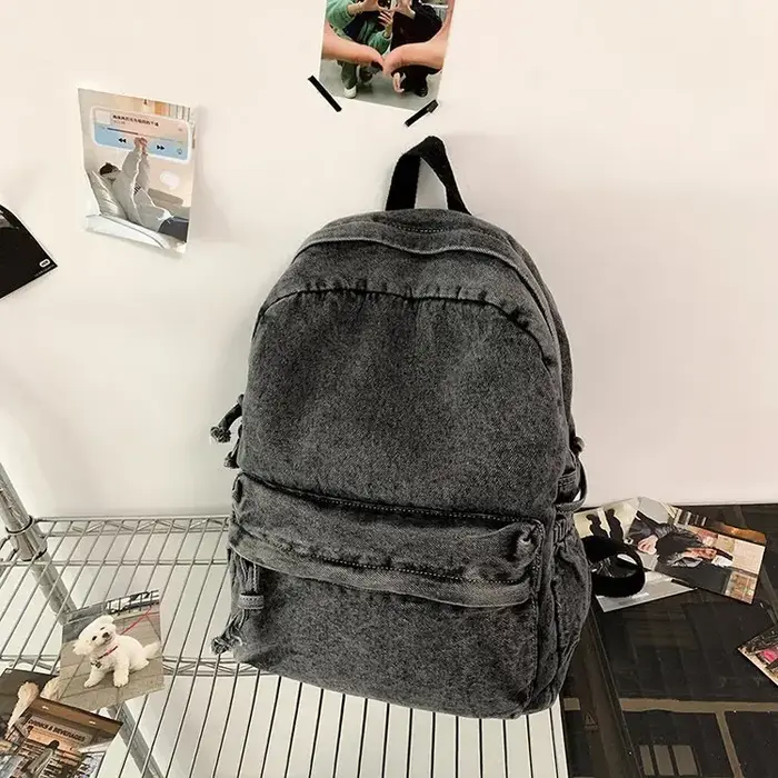 Sac à dos en jean délavé style rétro pour étudiants