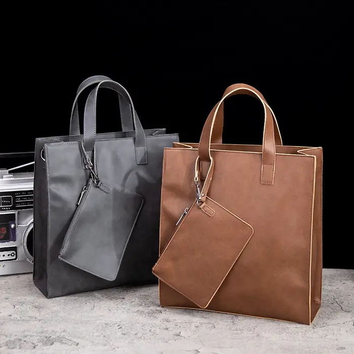 Sac fourre-tout vintage en cuir PU style vertical - Sac à bandoulière tendance pour homme, sac à l'épaule