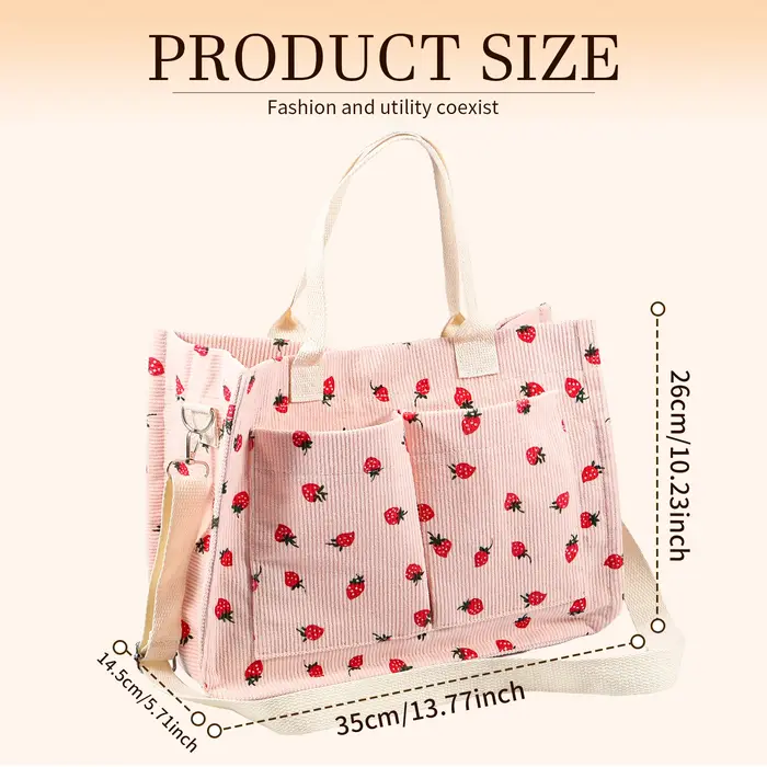 Sac fourre-tout mignon fraise patché sac à main pour femmes tissu grande capacité