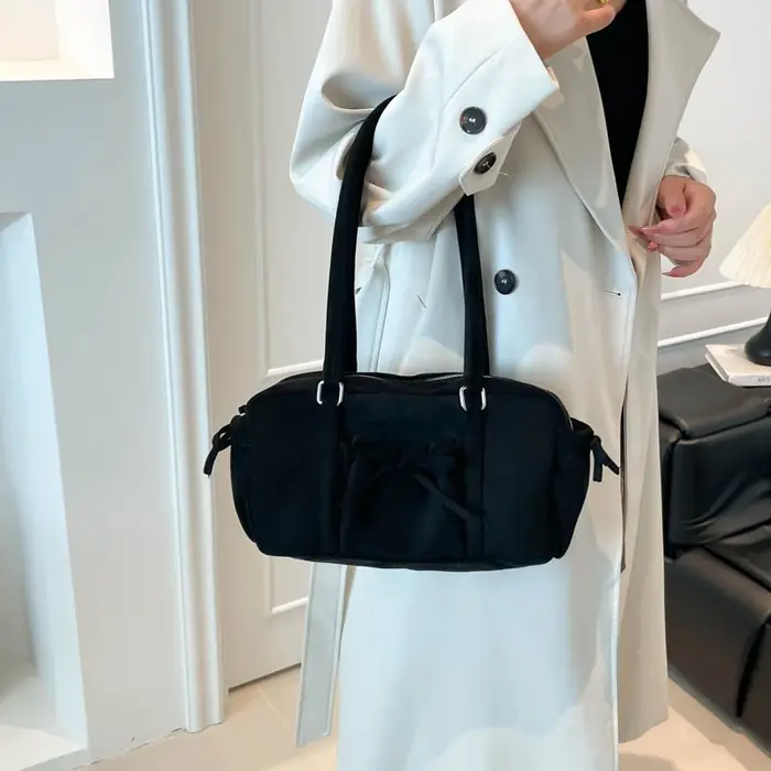 Faux daim couleur unie couture sacs à bandoulière nœud grande capacité déplacements
