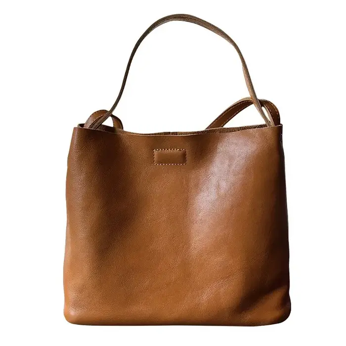 Johnature 2026 Nouveau Sac à bandoulière seau en cuir véritable, style vintage, grande capacité, en