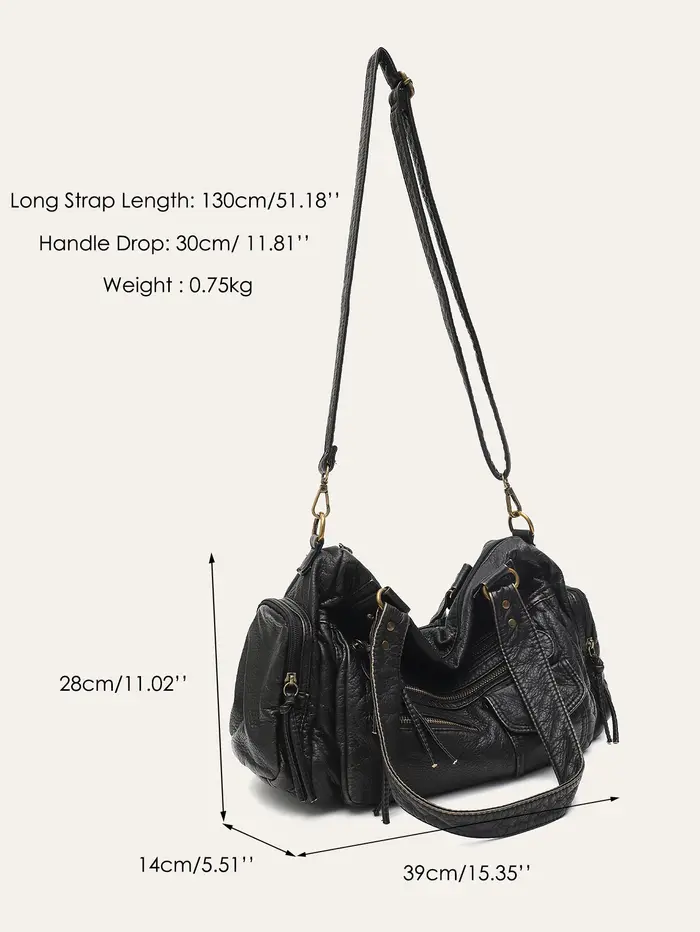 Sac à Bandoulière Vintage Unisexe en Cuir PU Délavé pour Femme