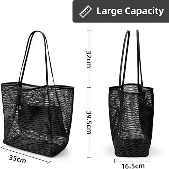 Sac de plage grande capacité pour femme - Sac à bandoulière en polyester tissé durable avec ouverture supérieure pour les voyages et le shopping