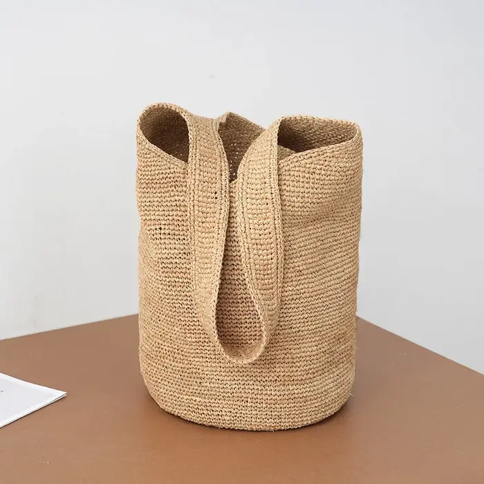 Sac seau en raphia tissé à la main pour femme