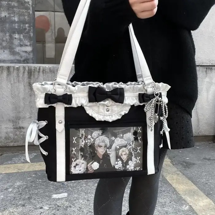 JIAERDI Lolita mignon arc sac à bandoulière dames Harajuku cuir carré grande capacité Ita sac Anime