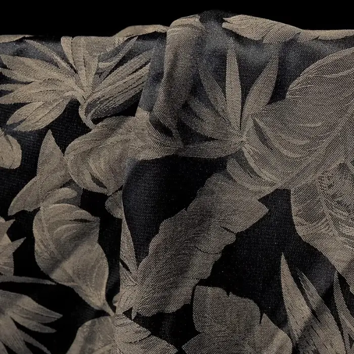 Tissu imprimé feuille de bananier noir